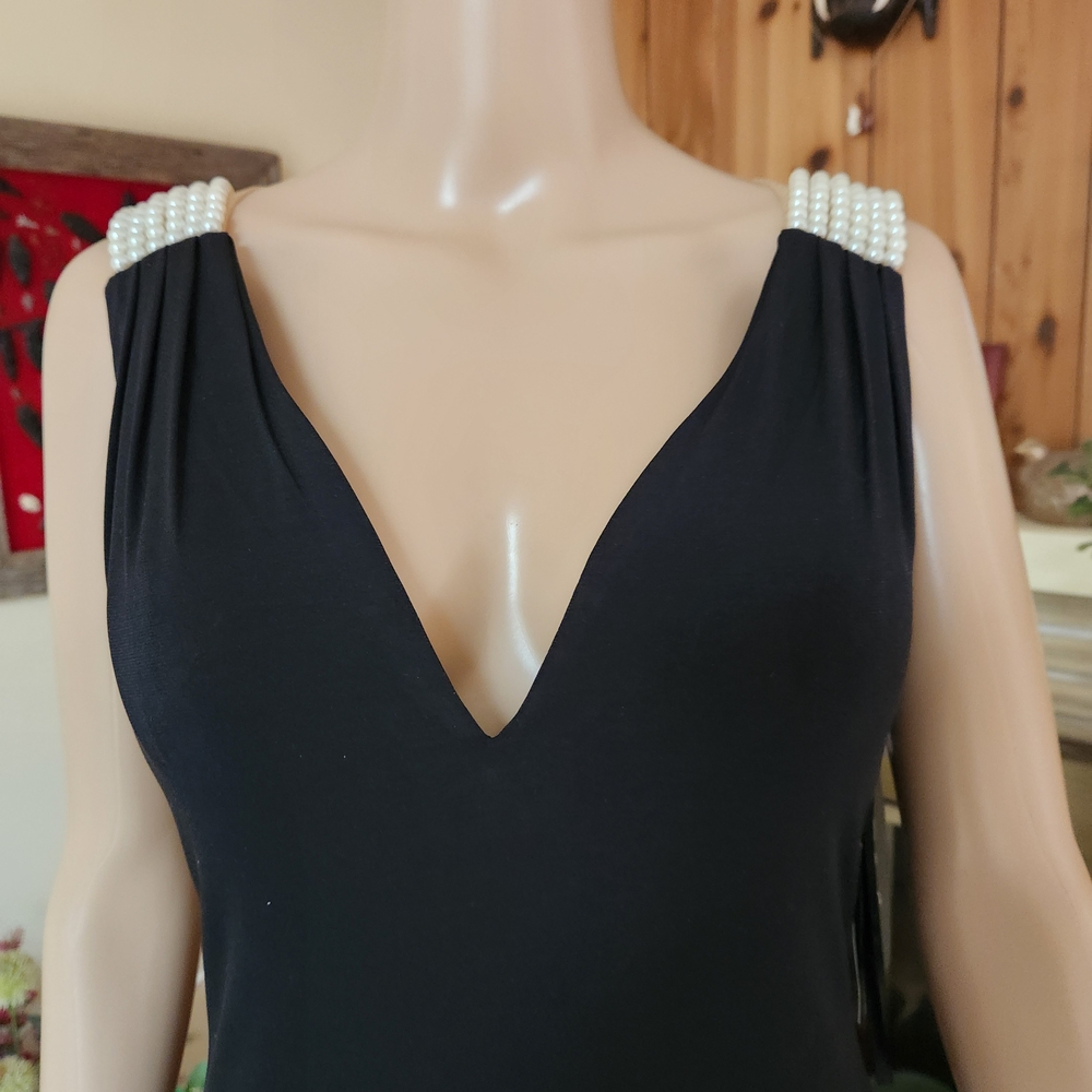 Stunning La Femme 19814 Pearl-Back Jersey Gown Size 6 Black - Picture 8 of 13